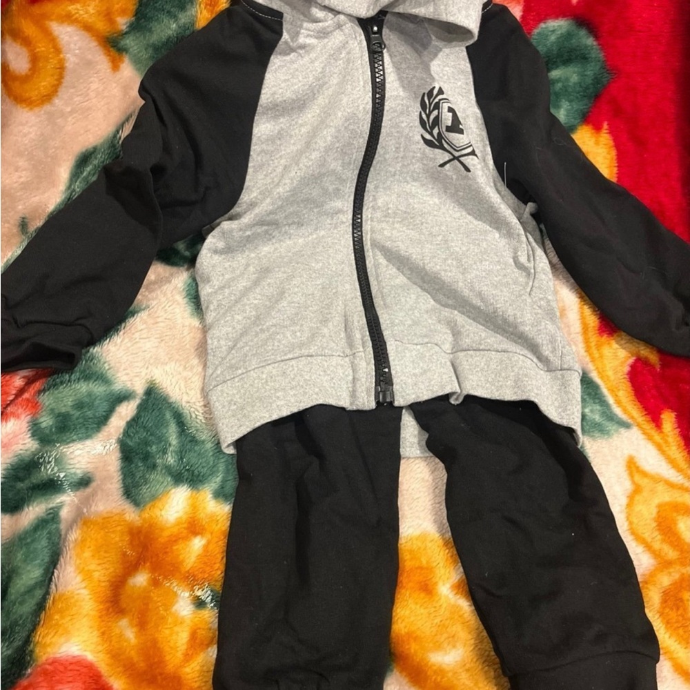 Gray and Black Hoodie and Pants Set